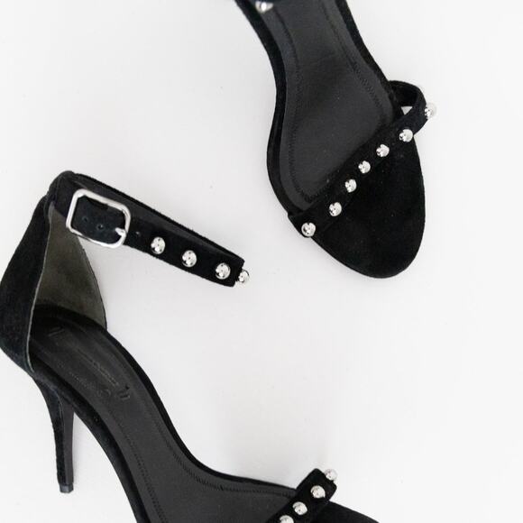 Alexander Wang Studded Antonia Ankle Strap Heel Black Suede Sandal Size 37.5 - Picture 2 of 11